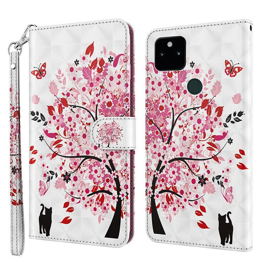 3D Pattern Printing All-round Shockproof Leather Stand Case Wallet Cover with Strap for Google Pixel 5a 5G - Wish Tree