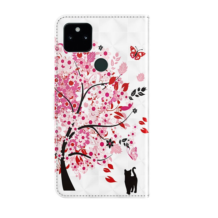 3D Pattern Printing All-round Shockproof Leather Stand Case Wallet Cover with Strap for Google Pixel 5a 5G - Wish Tree