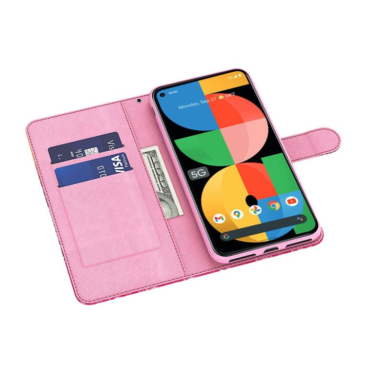 3D Pattern Printing All-round Shockproof Leather Stand Case Wallet Cover with Strap for Google Pixel 5a 5G - Wish Tree