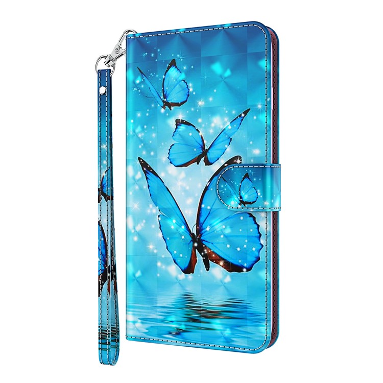 3D Pattern Printing All-round Shockproof Leather Stand Case Wallet Cover with Strap for Google Pixel 5a 5G - Three Butterflies