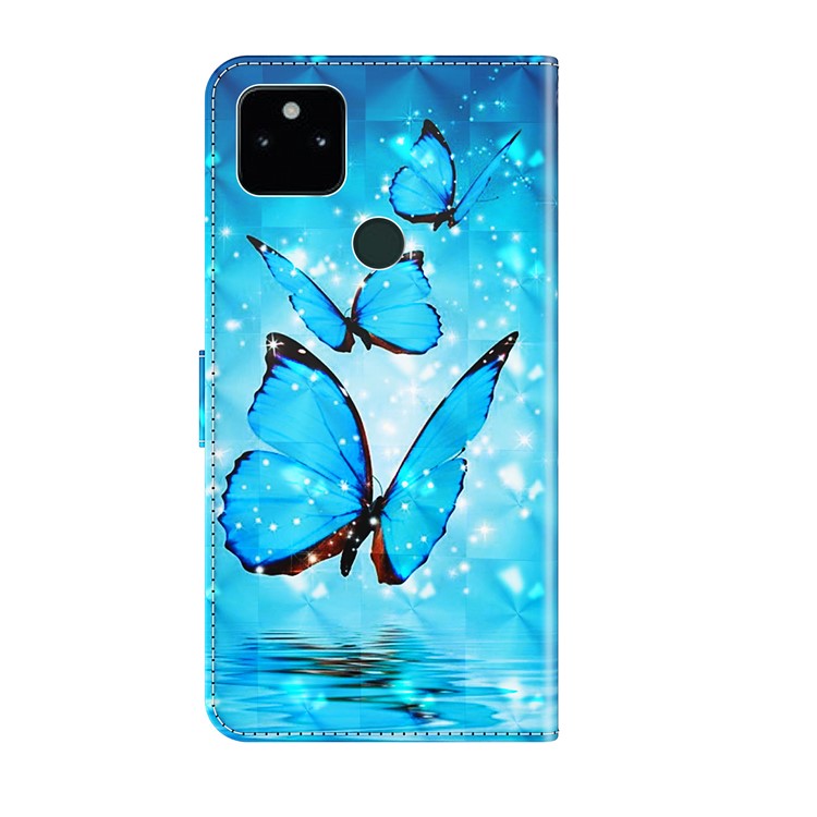 3D Pattern Printing All-round Shockproof Leather Stand Case Wallet Cover with Strap for Google Pixel 5a 5G - Three Butterflies