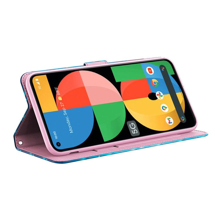 3D Pattern Printing All-round Shockproof Leather Stand Case Wallet Cover with Strap for Google Pixel 5a 5G - Three Butterflies
