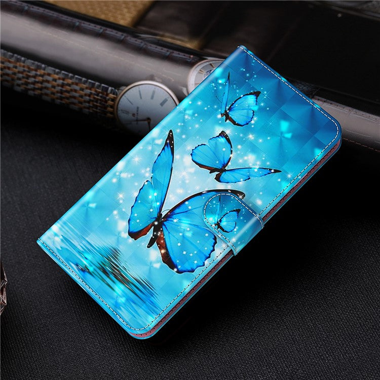 3D Pattern Printing All-round Shockproof Leather Stand Case Wallet Cover with Strap for Google Pixel 5a 5G - Three Butterflies