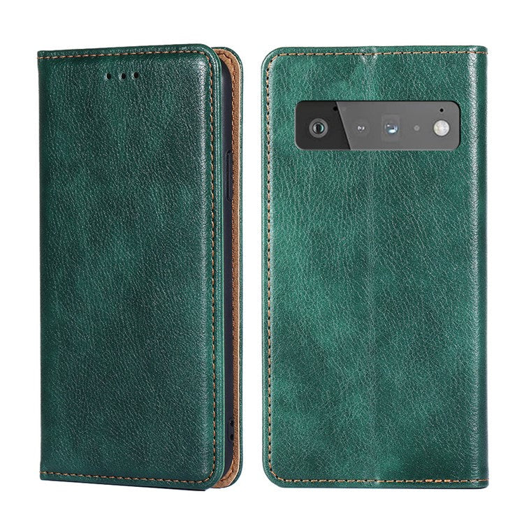 Full-Protection Stand Wallet PU Leather Auto Closing Magnetic Flip Phone Shell Case for Google Pixel 6 Pro - Green