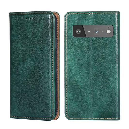 Full-Protection Stand Wallet PU Leather Auto Closing Magnetic Flip Phone Shell Case for Google Pixel 6 Pro - Green
