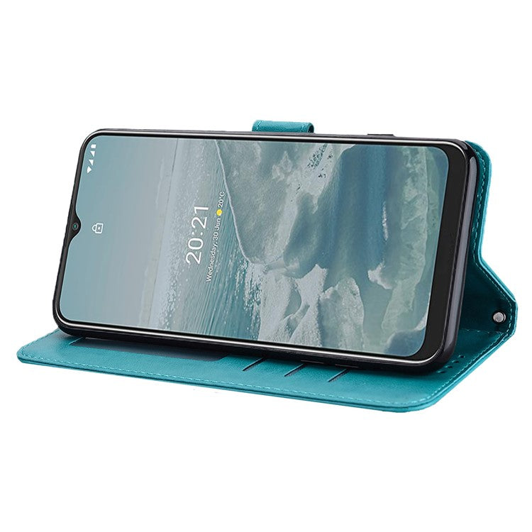 Tree and Deer Imprinted Wallet Stand Design All-round Protection Double-sided Magnetic Clasp Leather Phone Shell Case for Google Pixel 5a 5G - Blue