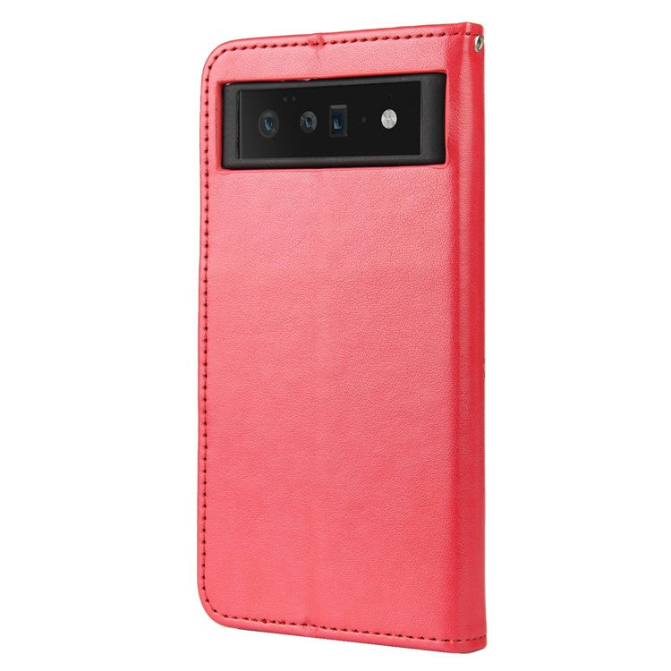 Imprint Butterflies Flower Wallet Stand Design Leather Phone Case Shell for Google Pixel 6 Pro - Red