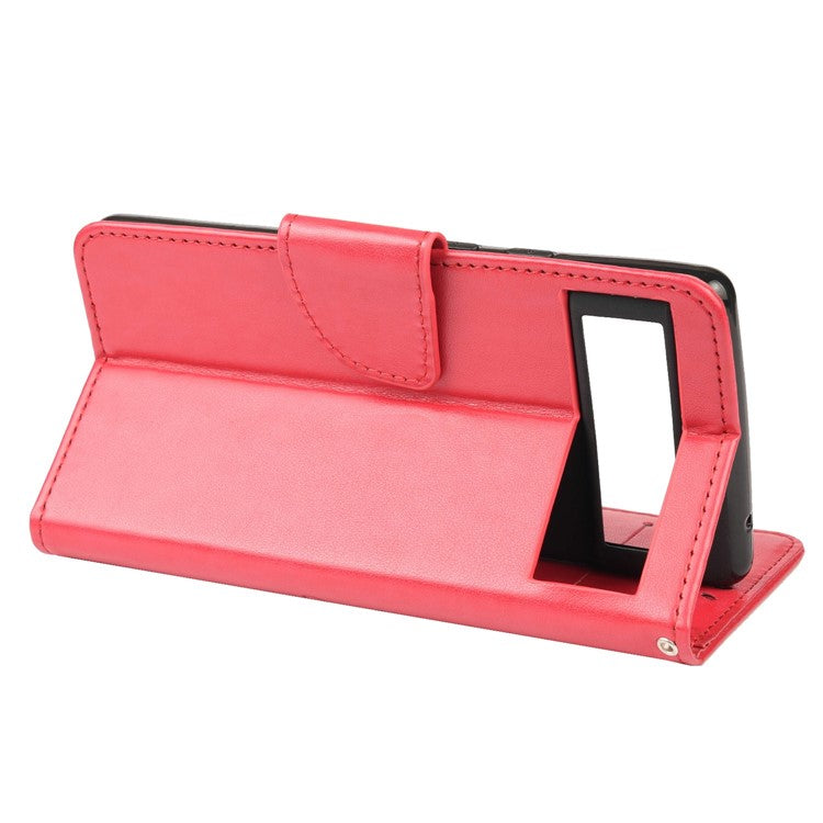 Imprint Butterflies Flower Wallet Stand Design Leather Phone Case Shell for Google Pixel 6 Pro - Red