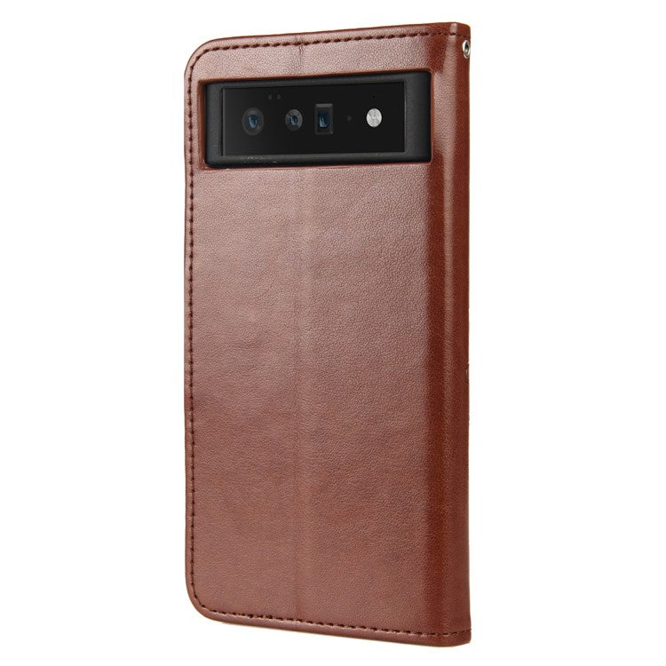 Imprint Butterflies Flower Wallet Stand Design Leather Phone Case Shell for Google Pixel 6 Pro - Brown