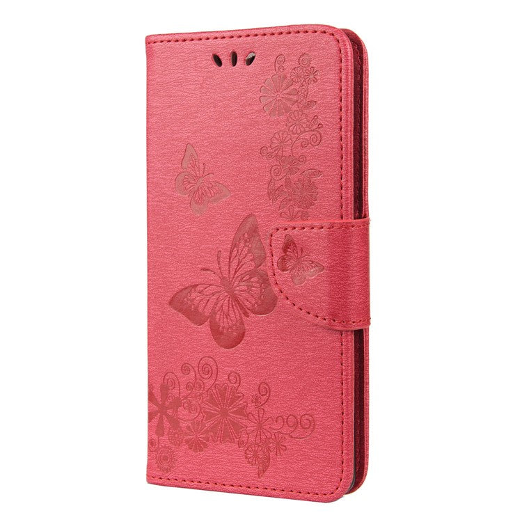 Imprinted Butterflies Flower Shockproof Leather Phone Case Shell with Wallet Stand for Google Pixel 6 - Red