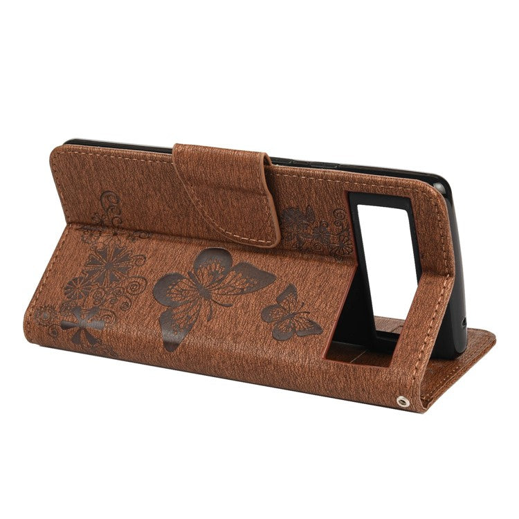 Imprinted Butterflies Flower Shockproof Leather Phone Case Shell with Wallet Stand for Google Pixel 6 - Brown