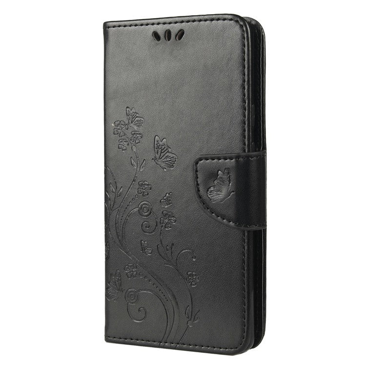 Full Protection Imprint Butterflies Flower Pattern Leather Phone Stand Wallet Case Cover for Google Pixel 6 - Black
