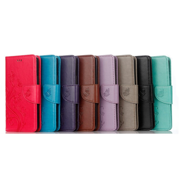 Full Protection Imprint Butterflies Flower Pattern Leather Phone Stand Wallet Case Cover for Google Pixel 6 - Black