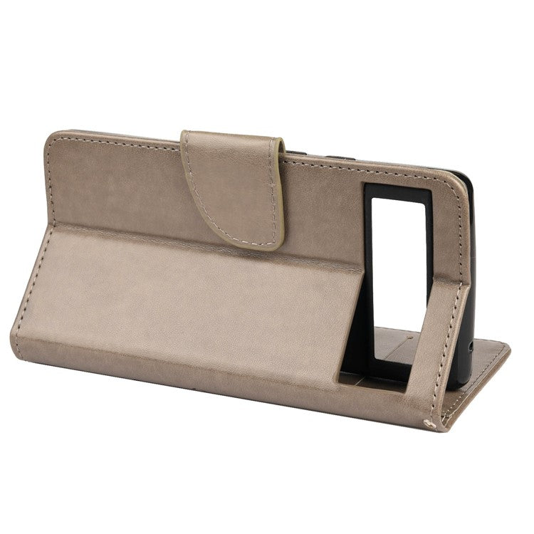 Full Protection Imprint Butterflies Flower Pattern Leather Phone Stand Wallet Case Cover for Google Pixel 6 - Grey