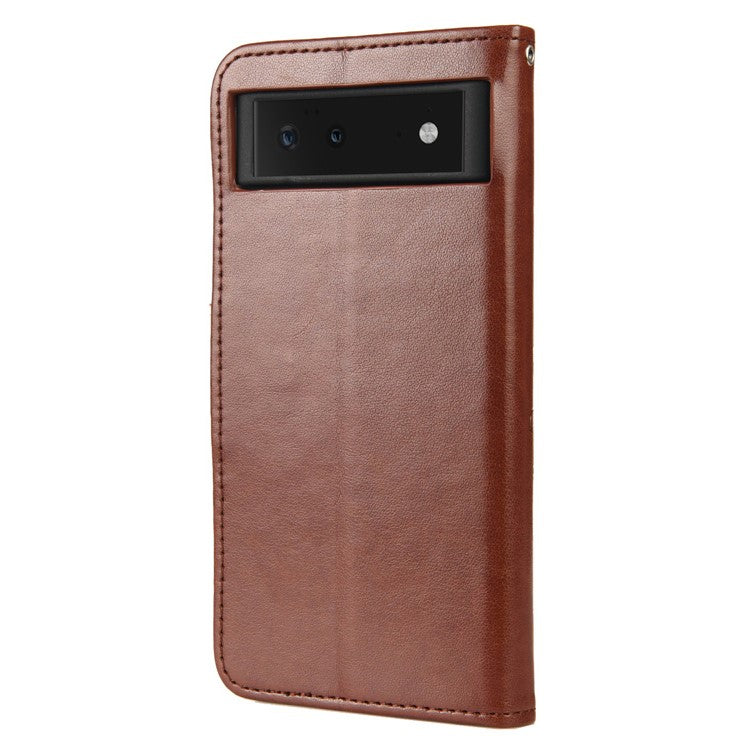 Full Protection Imprint Butterflies Flower Pattern Leather Phone Stand Wallet Case Cover for Google Pixel 6 - Brown