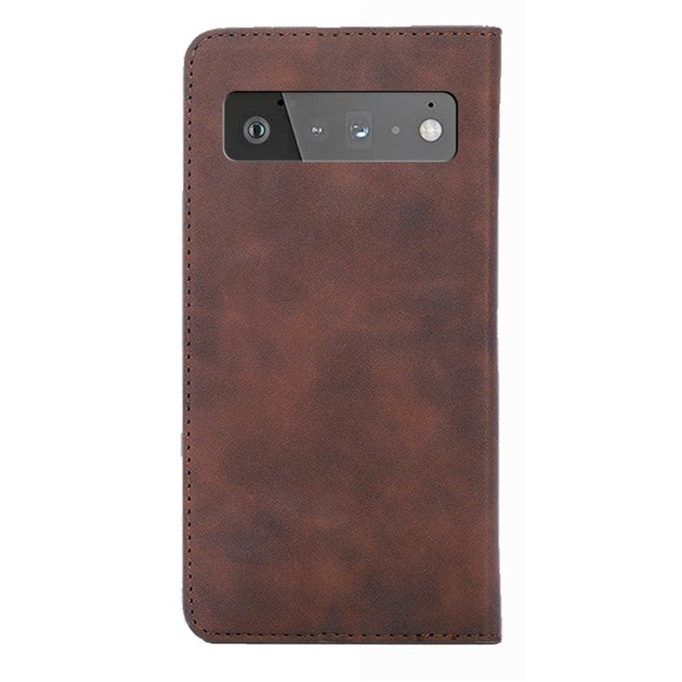 Card Slots Design Full Protection Magnetic Auto-absorbed Skin-touch Leather Stand Case for Google Pixel 6 Pro - Dark Brown