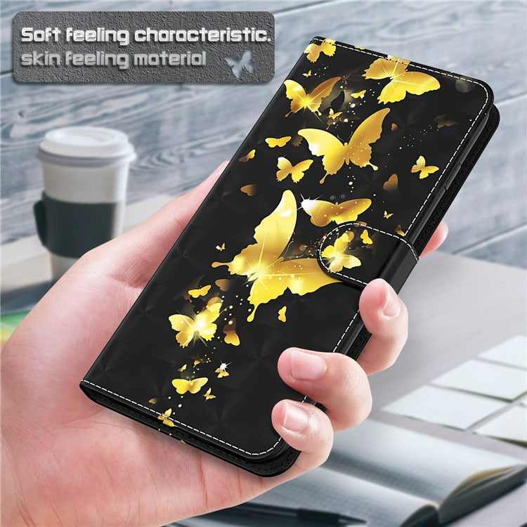 3D Creative Pattern Design PU Leather Wallet Shockproof Stand Flip Magnetic Case with Strap for Google Pixel 6 Pro - Golden Butterflies