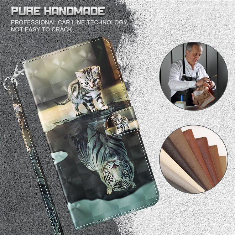 3D Creative Pattern Design PU Leather Wallet Shockproof Stand Flip Magnetic Case with Strap for Google Pixel 6 Pro - Cat and Tiger