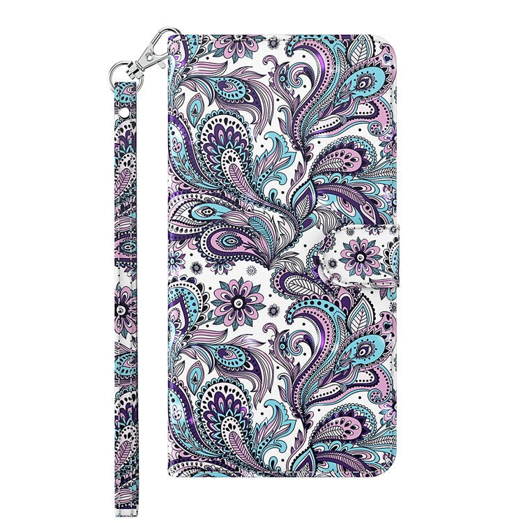 3D Creative Pattern Design PU Leather Wallet Shockproof Stand Flip Magnetic Case with Strap for Google Pixel 6 Pro - Purple Impatiens