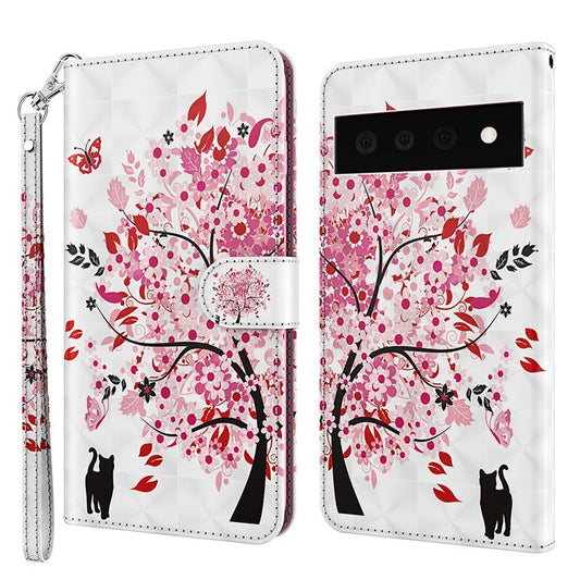 3D Creative Pattern Design PU Leather Wallet Shockproof Stand Flip Magnetic Case with Strap for Google Pixel 6 Pro - Wish Tree