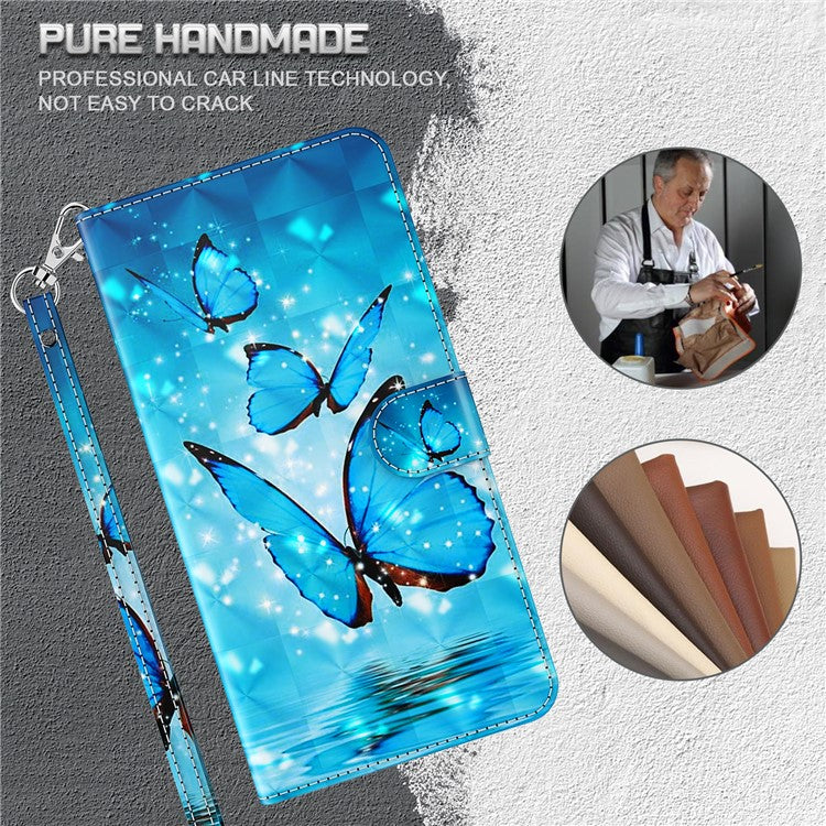 3D Creative Pattern Design PU Leather Wallet Shockproof Stand Flip Magnetic Case with Strap for Google Pixel 6 Pro - Blue Butterflies