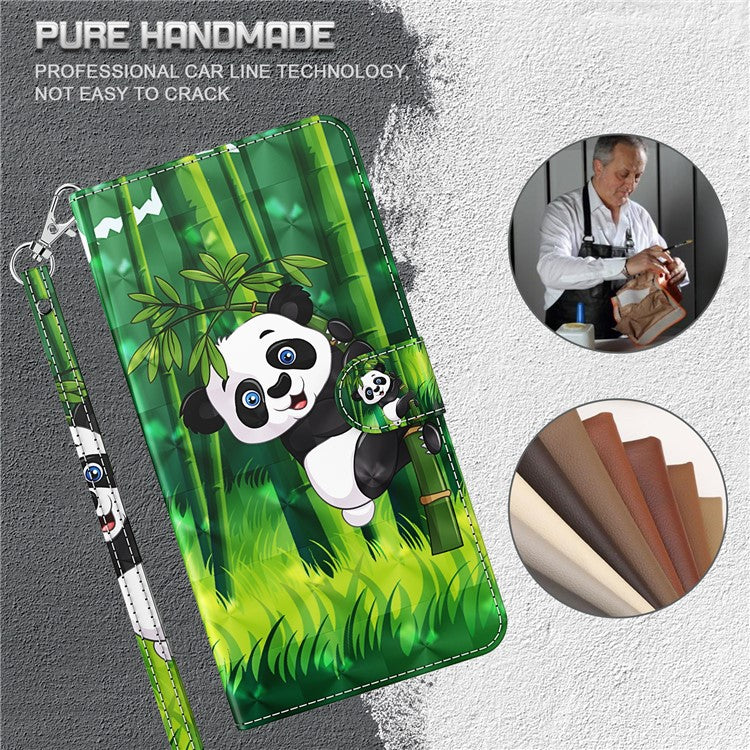 3D Creative Pattern Design PU Leather Wallet Shockproof Stand Flip Magnetic Case with Strap for Google Pixel 6 Pro - Panda Climbing Bamboo