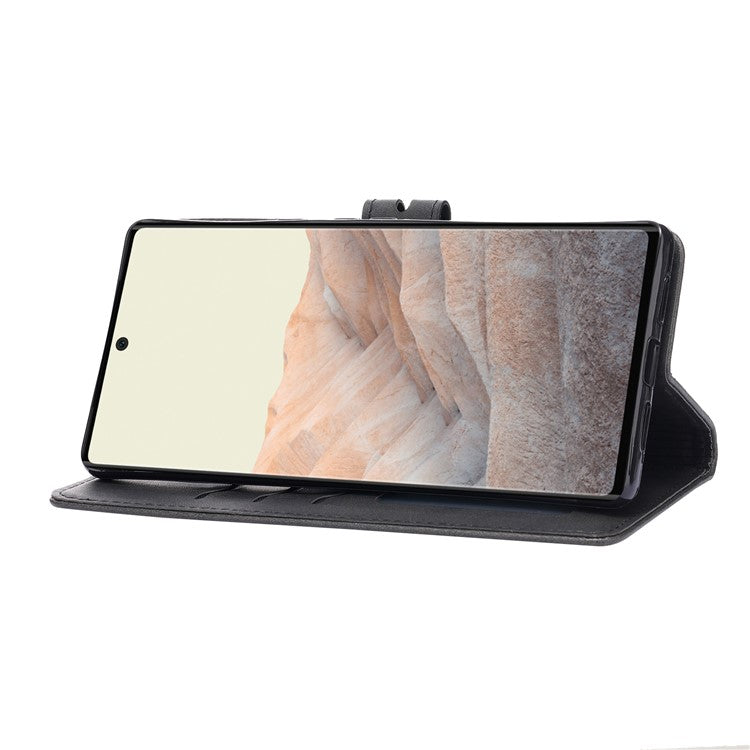 Imprinting Happy Cat Pattern PU Leather Wallet Case Phone Cover for Google Pixel 6 Pro - Black