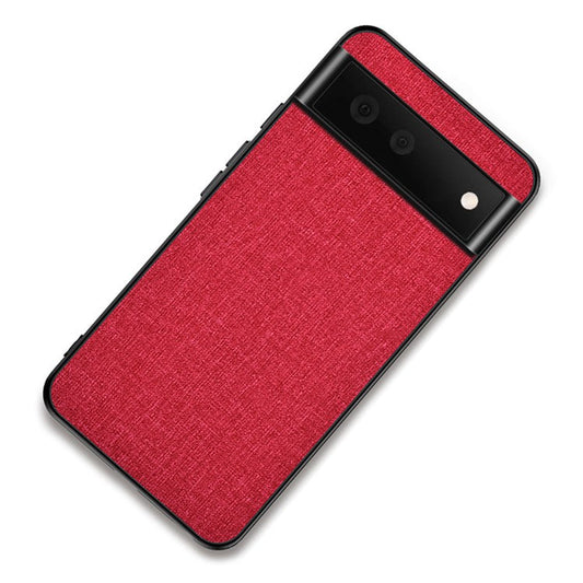 Cloth Coated TPU + PC Hybrid Phone Cover Anti-sweat Anti-fingerprint Case for Google Pixel 6 Pro - Red