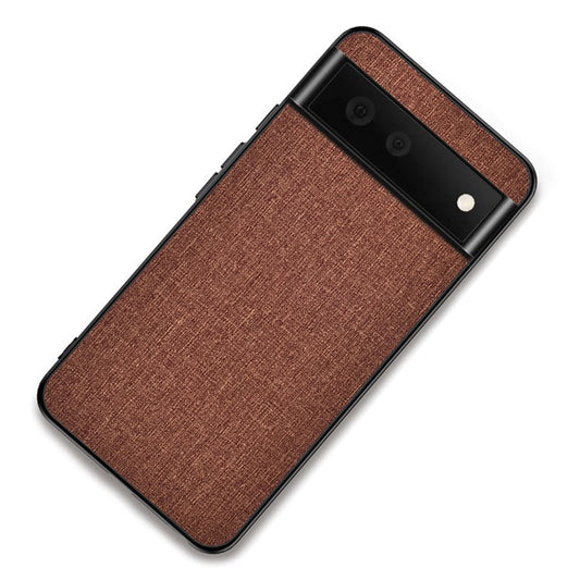 Cloth Coated TPU + PC Hybrid Phone Cover Anti-sweat Anti-fingerprint Case for Google Pixel 6 Pro - Brown
