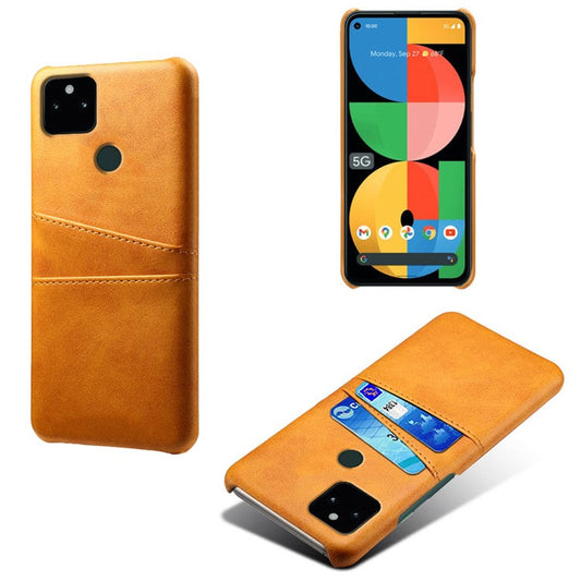 KSQ PU Leather + PC Combo Anti-shock Anti-fall Dual Back Card Slots Design Hard Case for Google Pixel 5a 5G - Orange