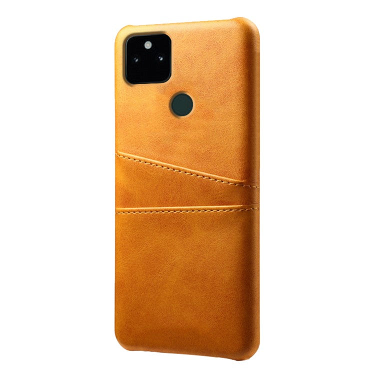 KSQ PU Leather + PC Combo Anti-shock Anti-fall Dual Back Card Slots Design Hard Case for Google Pixel 5a 5G - Orange