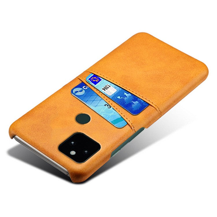 KSQ PU Leather + PC Combo Anti-shock Anti-fall Dual Back Card Slots Design Hard Case for Google Pixel 5a 5G - Orange