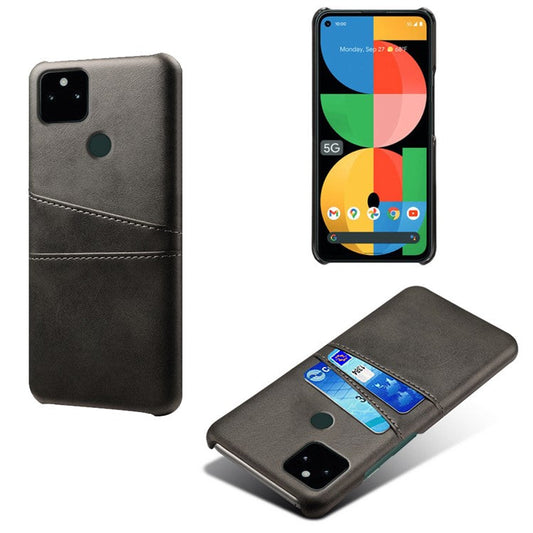 KSQ PU Leather + PC Combo Anti-shock Anti-fall Dual Back Card Slots Design Hard Case for Google Pixel 5a 5G - Black