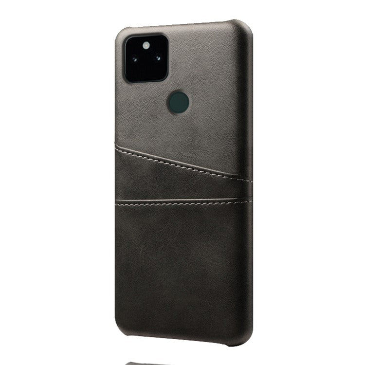 KSQ PU Leather + PC Combo Anti-shock Anti-fall Dual Back Card Slots Design Hard Case for Google Pixel 5a 5G - Black