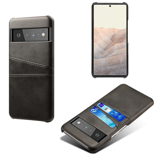 KSQ PU Leather + PC Combo Stylish Dual Back Card Slots Design Light Slim Hard Case for Google Pixel 6 Pro - Black