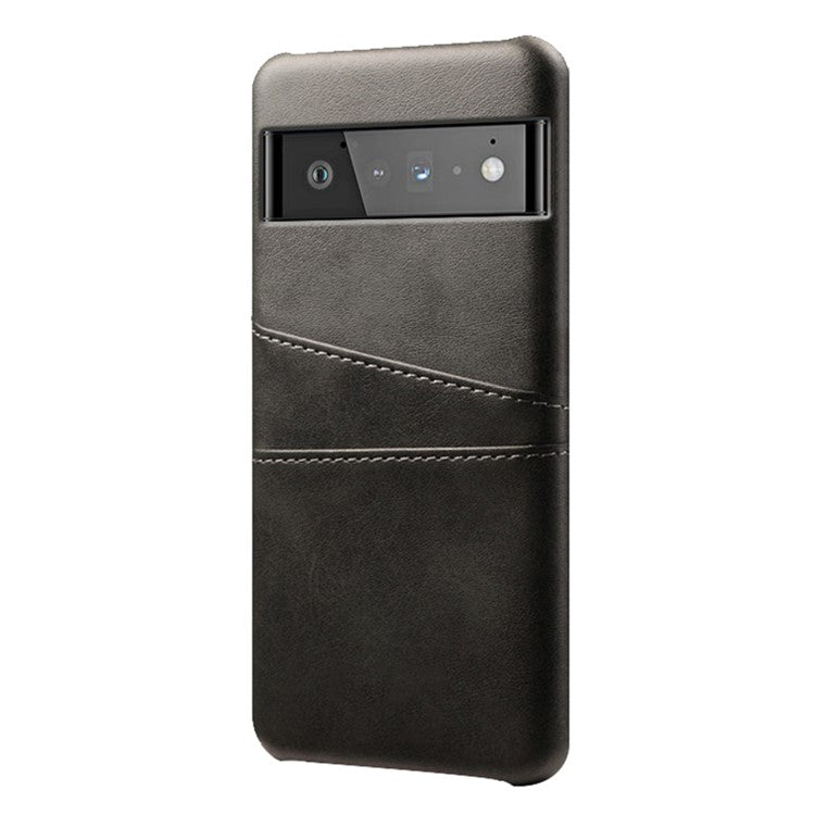 KSQ PU Leather + PC Combo Stylish Dual Back Card Slots Design Light Slim Hard Case for Google Pixel 6 Pro - Black
