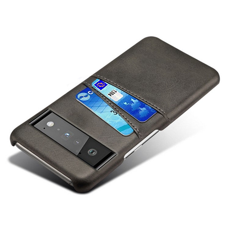 KSQ PU Leather + PC Combo Stylish Dual Back Card Slots Design Light Slim Hard Case for Google Pixel 6 Pro - Black