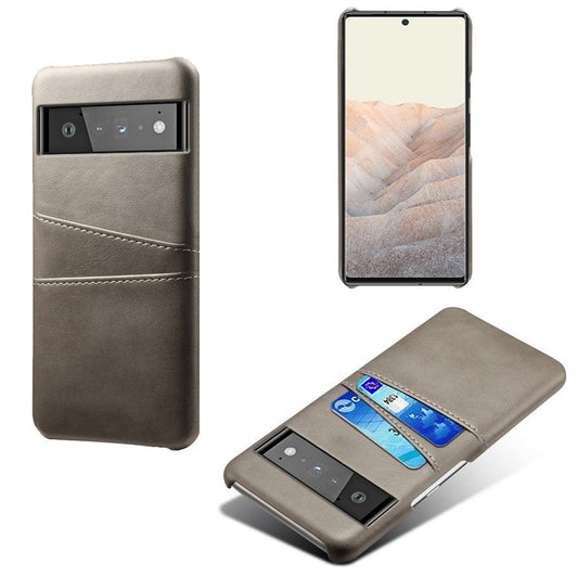 KSQ PU Leather + PC Combo Stylish Dual Back Card Slots Design Light Slim Hard Case for Google Pixel 6 Pro - Grey