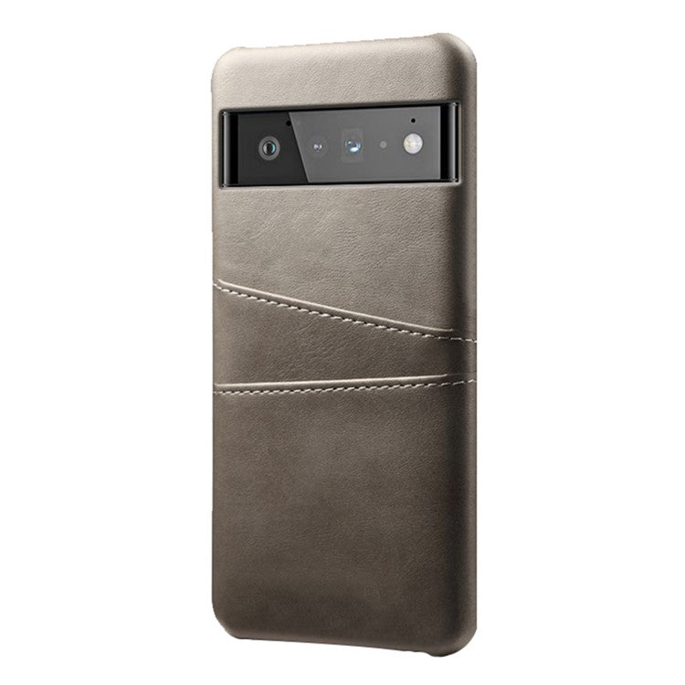 KSQ PU Leather + PC Combo Stylish Dual Back Card Slots Design Light Slim Hard Case for Google Pixel 6 Pro - Grey