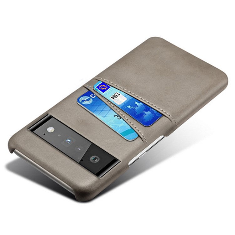 KSQ PU Leather + PC Combo Stylish Dual Back Card Slots Design Light Slim Hard Case for Google Pixel 6 Pro - Grey