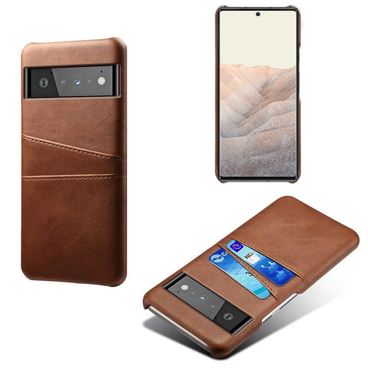 KSQ PU Leather + PC Combo Stylish Dual Back Card Slots Design Light Slim Hard Case for Google Pixel 6 Pro - Brown