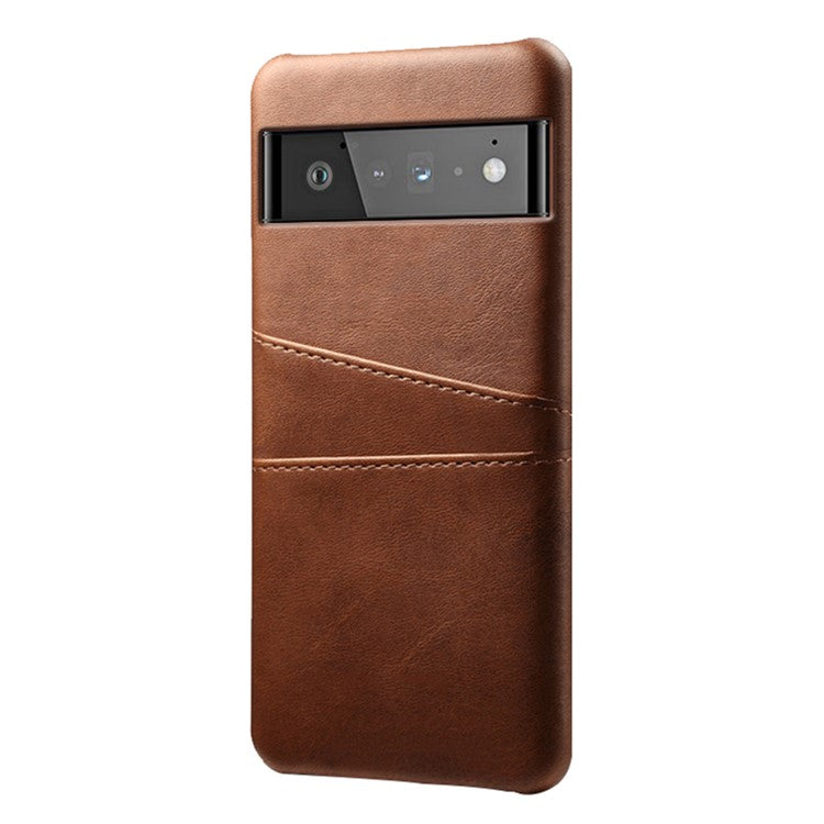 KSQ PU Leather + PC Combo Stylish Dual Back Card Slots Design Light Slim Hard Case for Google Pixel 6 Pro - Brown