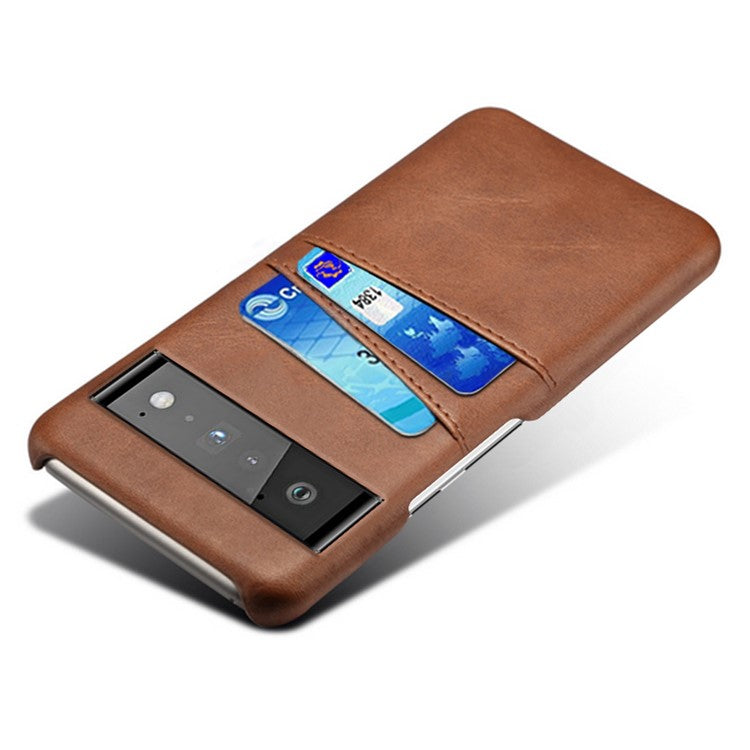 KSQ PU Leather + PC Combo Stylish Dual Back Card Slots Design Light Slim Hard Case for Google Pixel 6 Pro - Brown