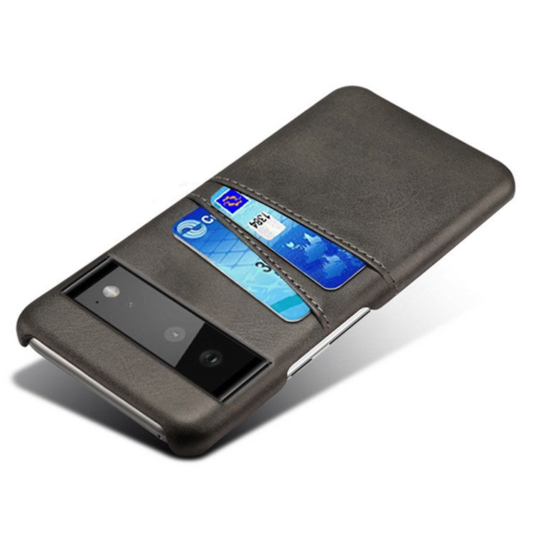 KSQ PU Leather + PC Combo Durable Anti-fall Dual Back Card Slots Design Hard Phone Shell for Google Pixel 6 - Black
