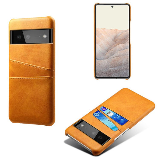 KSQ PU Leather + PC Combo Durable Anti-fall Dual Back Card Slots Design Hard Phone Shell for Google Pixel 6 - Orange