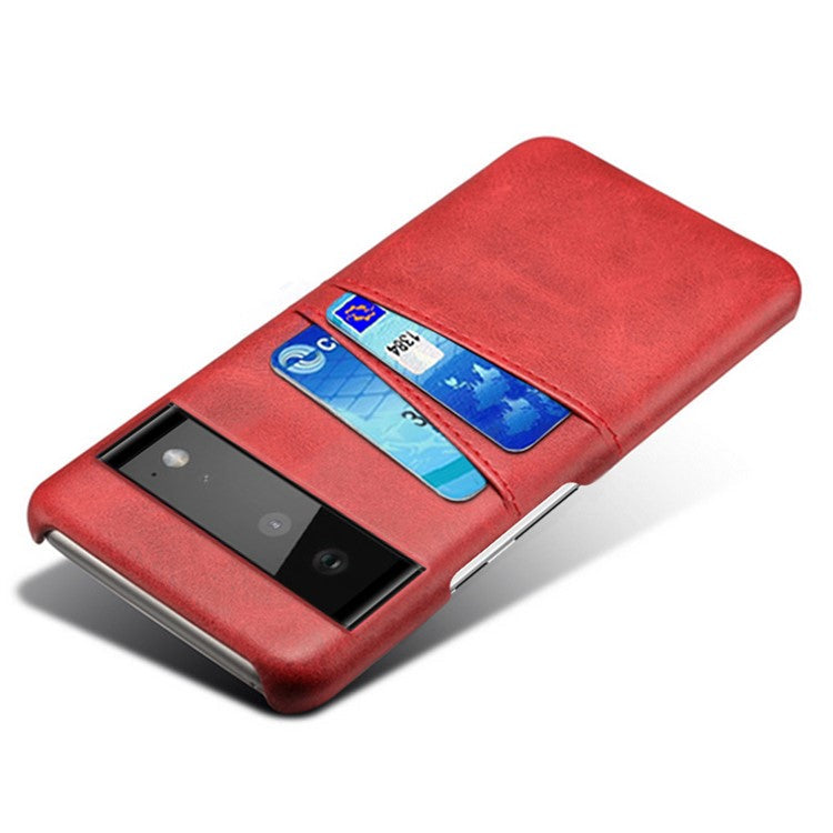 KSQ PU Leather + PC Combo Durable Anti-fall Dual Back Card Slots Design Hard Phone Shell for Google Pixel 6 - Red