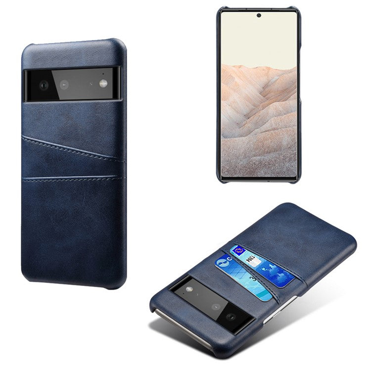 KSQ PU Leather + PC Combo Durable Anti-fall Dual Back Card Slots Design Hard Phone Shell for Google Pixel 6 - Blue