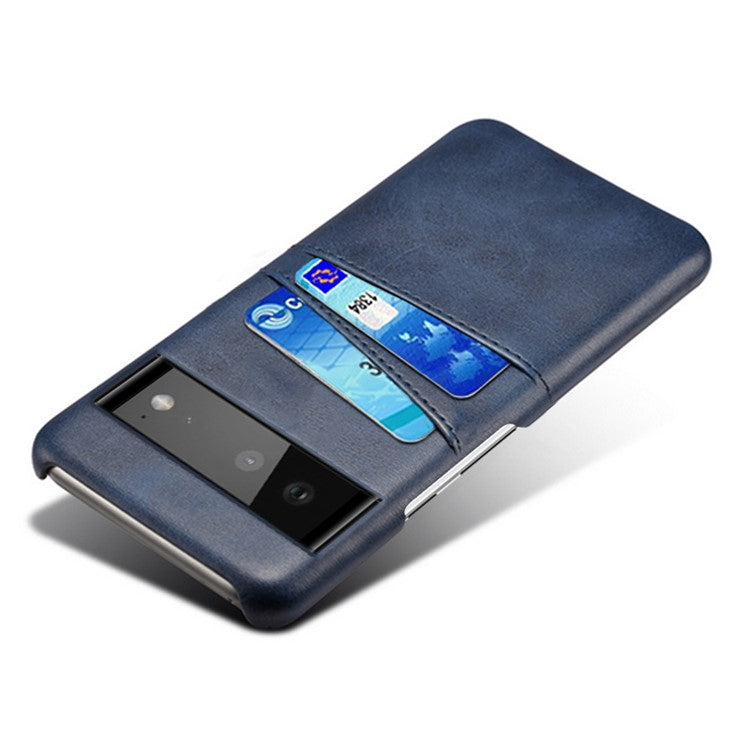 KSQ PU Leather + PC Combo Durable Anti-fall Dual Back Card Slots Design Hard Phone Shell for Google Pixel 6 - Blue