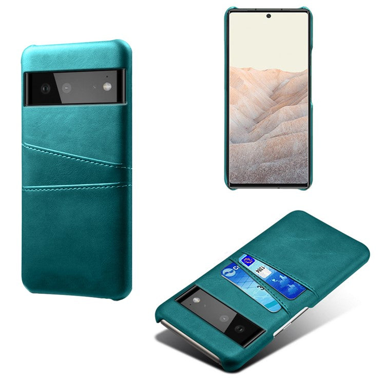 KSQ PU Leather + PC Combo Durable Anti-fall Dual Back Card Slots Design Hard Phone Shell for Google Pixel 6 - Green