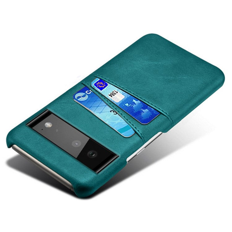 KSQ PU Leather + PC Combo Durable Anti-fall Dual Back Card Slots Design Hard Phone Shell for Google Pixel 6 - Green